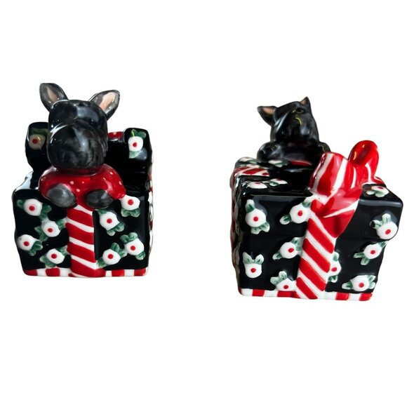 Mary Engelbreit Scottie Dog Candlestick Holders Black Red Flowers Stripes - Picture 1 of 7